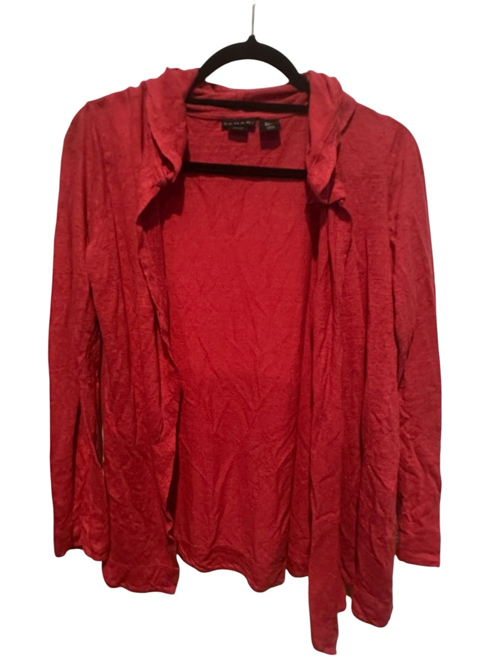 Tahari 100% Linen Open-Front Red Hooded Cardigan